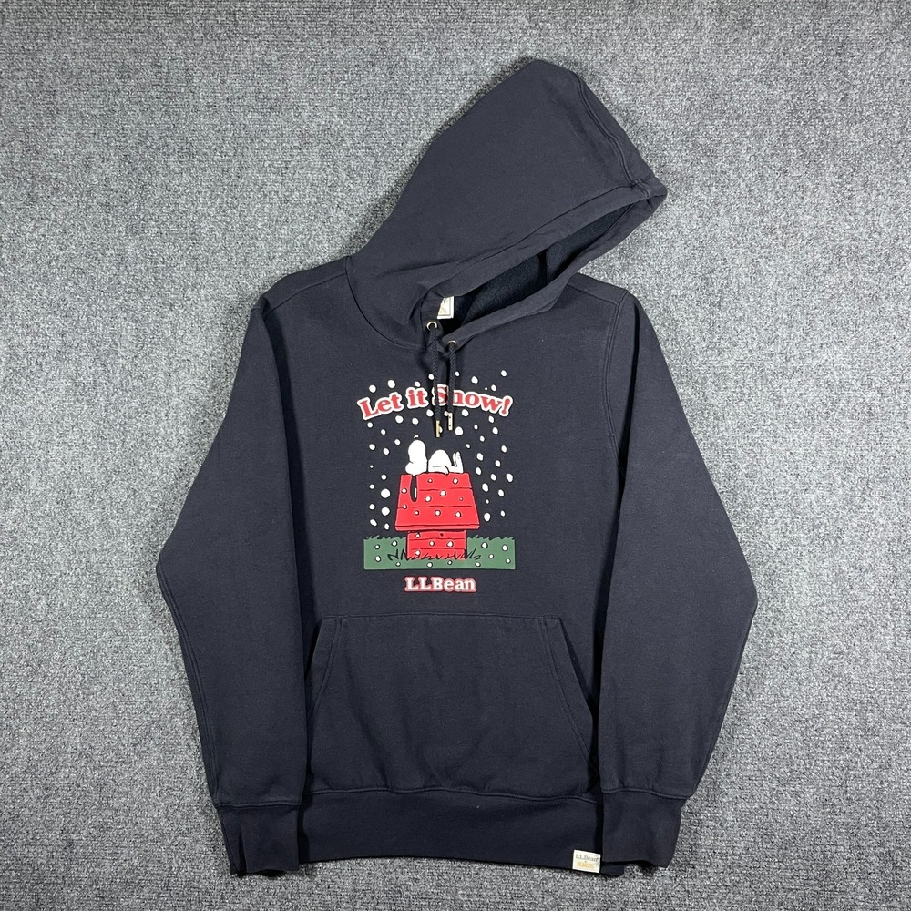 LL BEAN X PEANUTS SNOOPY Let it Snow Pullover Hoodie Black Size Small #2050